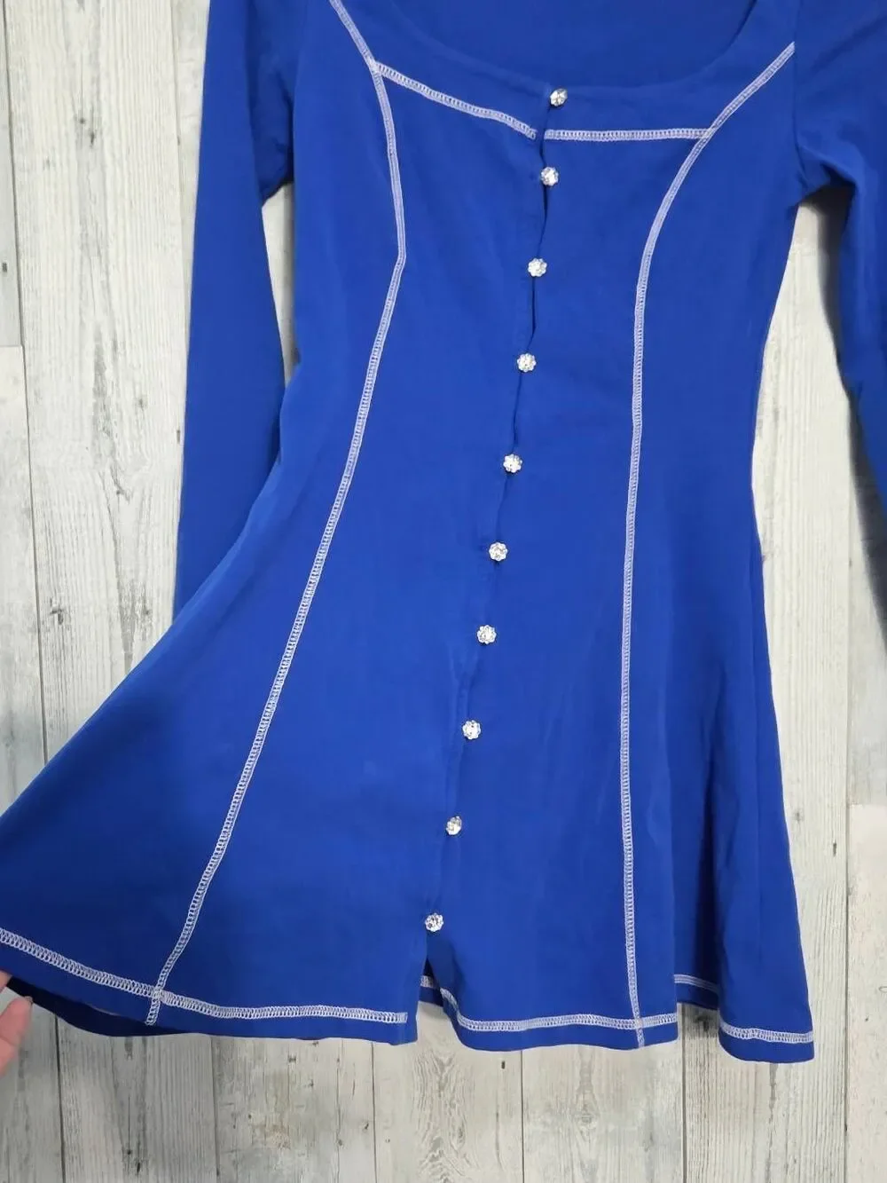 Delia's by Dolls Kill Royal Blue Crystal Button Skater Dress Contrast Seams Sz.